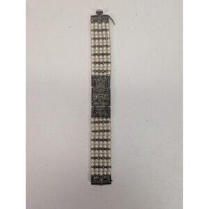 Sterling‎ Silver Pearl Marcasite Bracelet Multi Strand Box Clasp 925 7"